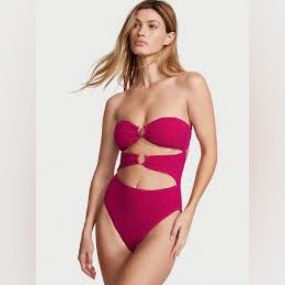 VICTORIA'S SECRET SWIM Shimmer Cut-Out Bandeau One-Piece Swimsuit Size Small - Picture 1 of 14